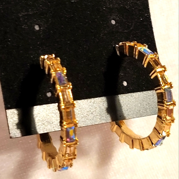 Source Unknown Jewelry - Classic Rhinestone Hoop Gold Tone Stud Earrings